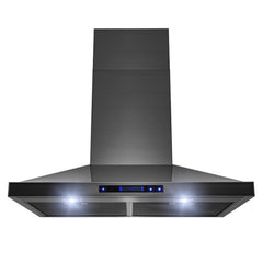 Hotte de cuisinière pyramidale murale en acier inoxydable noir W 500Cfm