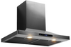 Sleek black stainless steel wall mounted range hood - modern kitchen accessory.