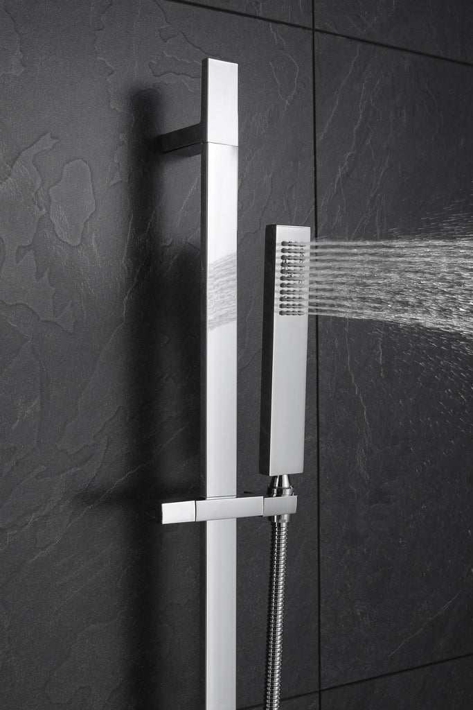 Luxury VITO-II 2-function shower faucet. Rain head, hand shower, solid brass. Chrome, black, brass.